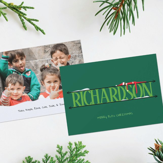 Elf Shenanigans Name Sign Photo Christmas Card (Creator Uploaded)