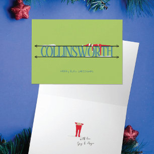 Elf Shenanigans Name Sign Teal & Green Folded Card