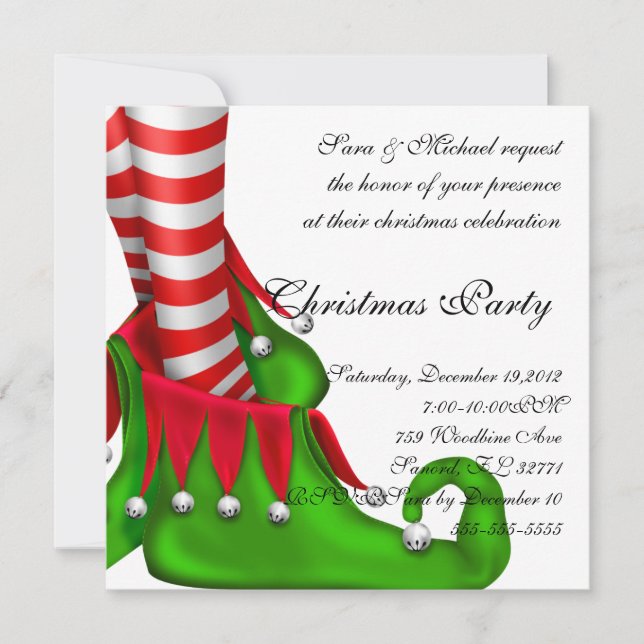 elf shoe christmas invitation (Front)