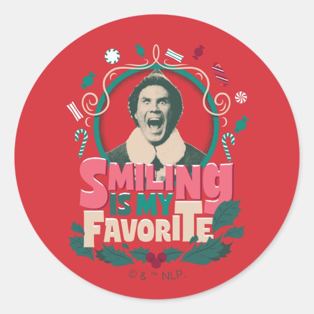 Elf - Smiling is My Favourite Classic Round Sticker (Front)