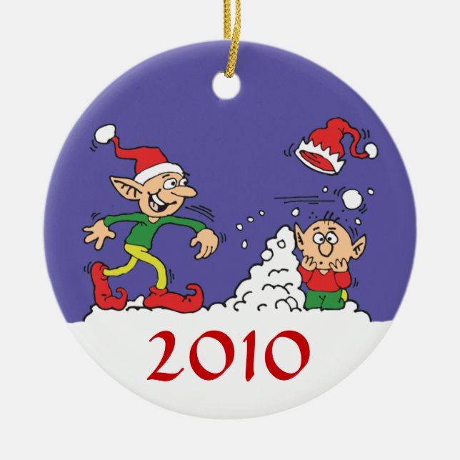 Elf Snowball Fight Ornament (Front)