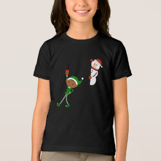Elf & Snowman Christmas Cartoon Tri-Blend Shirt