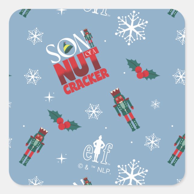 Elf "Son of a Nutcracker" Winter Pattern Square Sticker (Front)