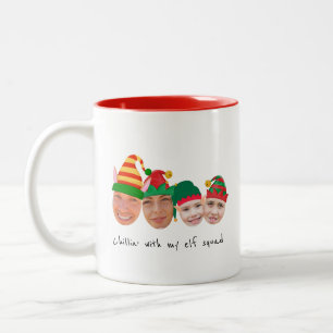 Elf squad 4 photos Christmas  Two-Tone Coffee Mug