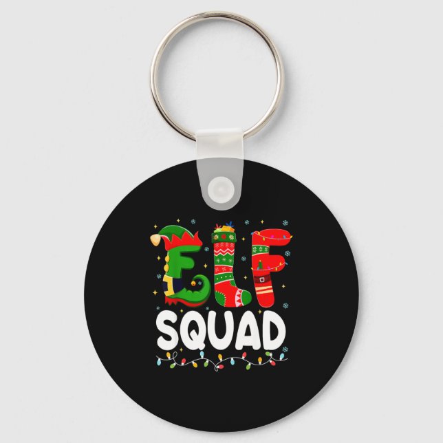 Elf Squad Family Christmas Matching Pajamas Xmas T Key Ring (Front)