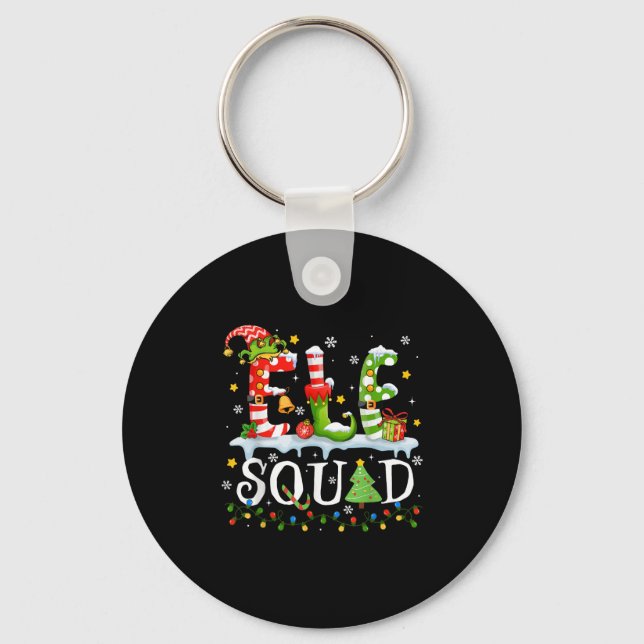 Elf Squad Funny Elf Family Christmas Matching Paja Key Ring (Front)
