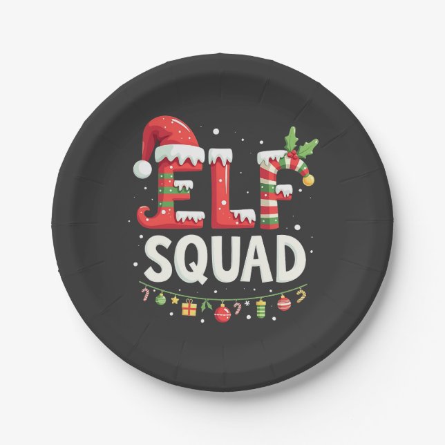 Elf Squad Funny Matching Christmas Outfit  Paper Plate (Front)