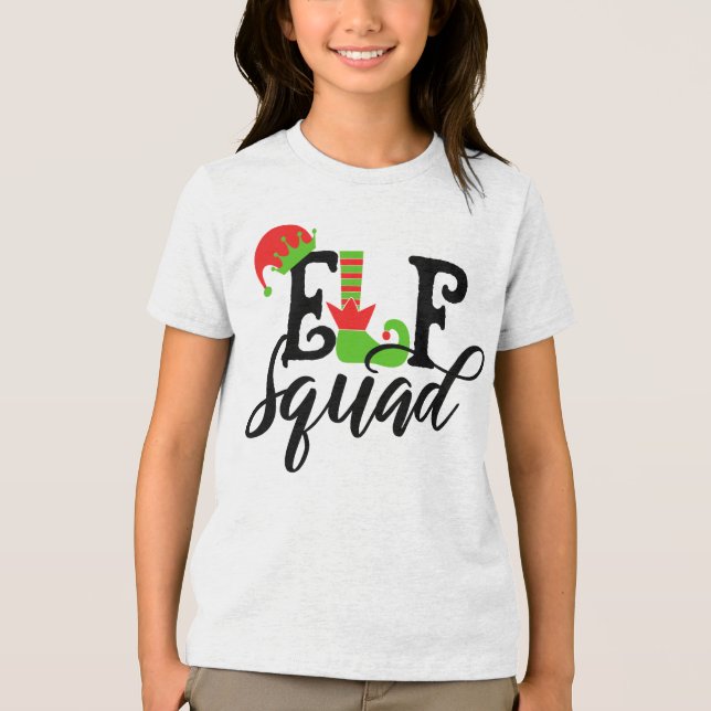Elf Squad Modern Typography Christmas Holidays Tri-Blend Shirt (Front)