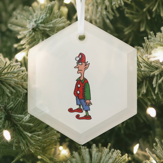 Elf Standing At Attention hexagon glass ornament (Insitu)