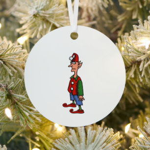 Elf Standing At Attention round metal ornament
