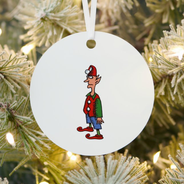 Elf Standing At Attention round metal ornament (Insitu)