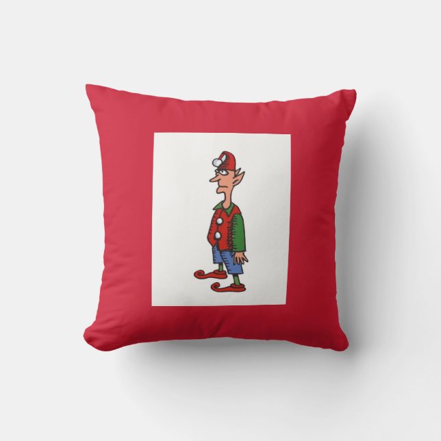 Elf Standing At Attention square red throw pillow (Front)