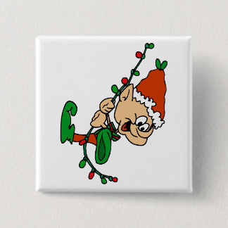 elf swinging on lights 15 cm square badge