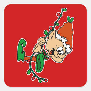 elf swinging on lights square sticker
