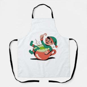 Elf taking a Matcha Bathtub For Elf Christmas Apron