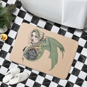 Elf Warrior Dragon Fantasy Magical Mediaeval Peach Bath Mat