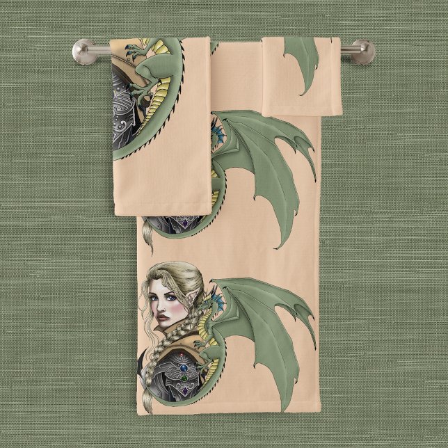Elf Warrior Dragon Fantasy Magical Mediaeval Peach Bath Towel Set (Creator Uploaded)