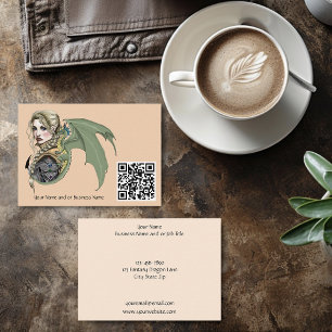 Elf Warrior Dragon Fantasy Magical Mediaeval Peach Business Card