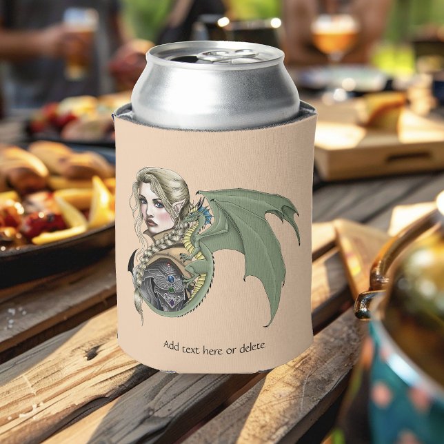 Elf Warrior Dragon Fantasy Magical Mediaeval Peach Can Cooler (Creator Uploaded)