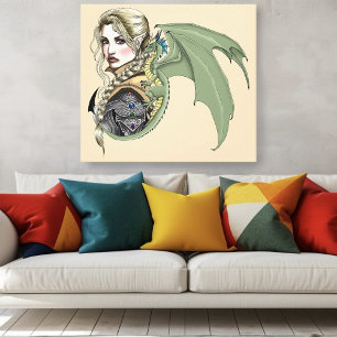 Elf Warrior Dragon Fantasy Magical Mediaeval Peach Canvas Print
