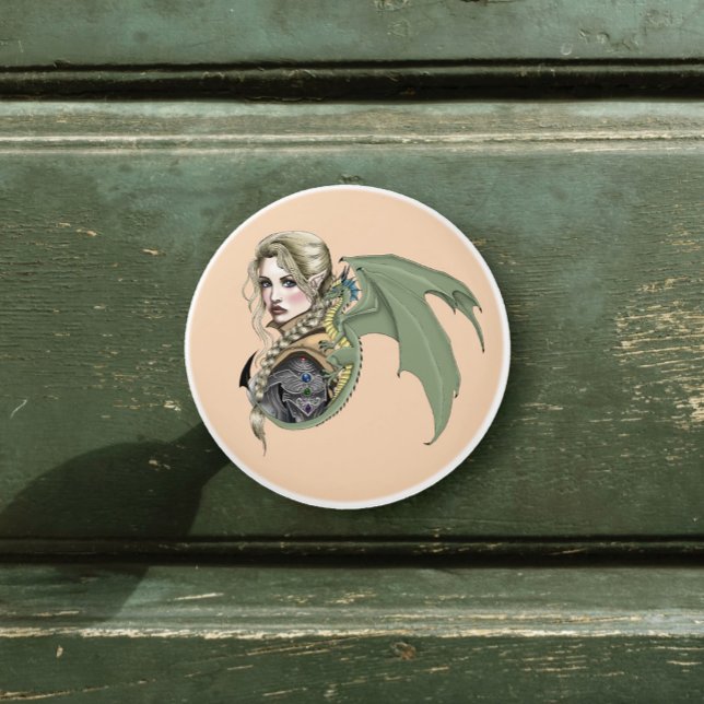 Elf Warrior Dragon Fantasy Magical Mediaeval Peach Ceramic Knob (Creator Uploaded)