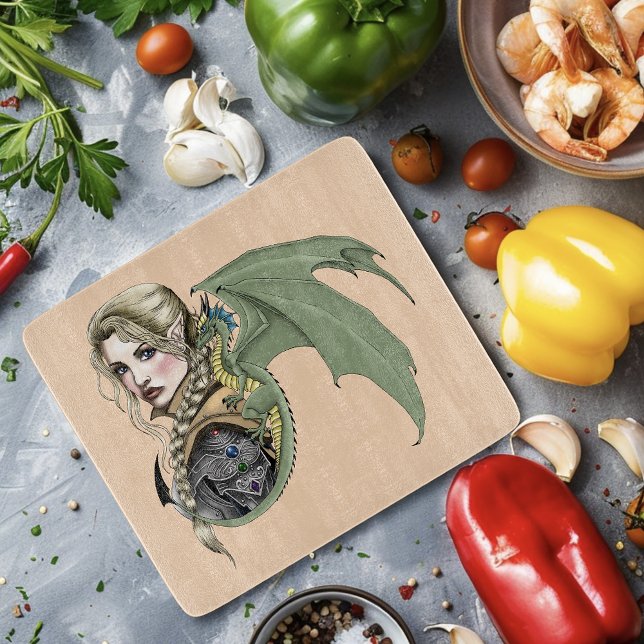 Elf Warrior Dragon Fantasy Magical Mediaeval Peach Cutting Board (Creator Uploaded)