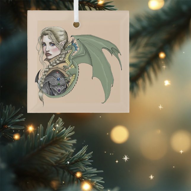 Elf Warrior Dragon Fantasy Magical Mediaeval Peach Glass Tree Decoration (Creator Uploaded)