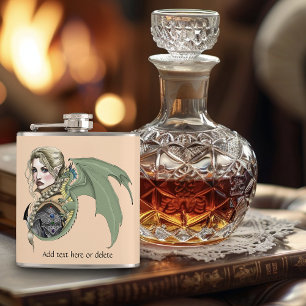 Elf Warrior Dragon Fantasy Magical Mediaeval Peach Hip Flask