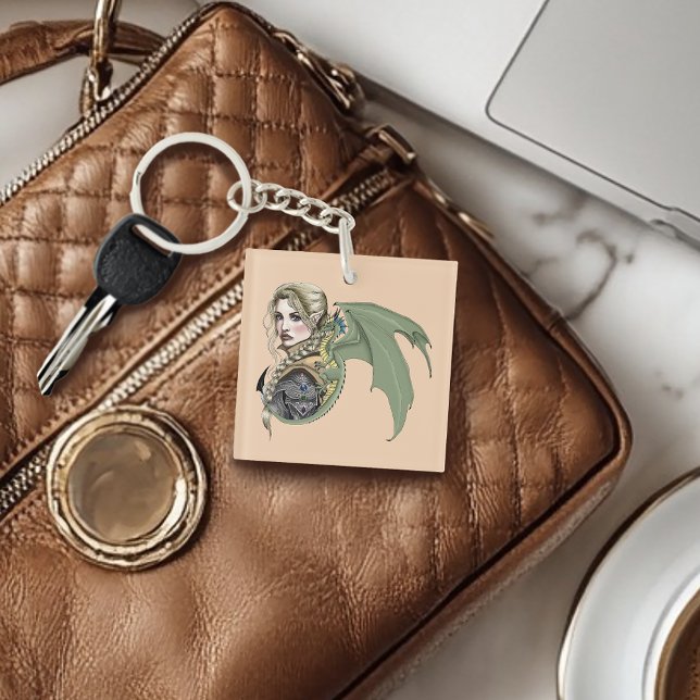 Elf Warrior Dragon Fantasy Magical Mediaeval Peach Key Ring (Creator Uploaded)