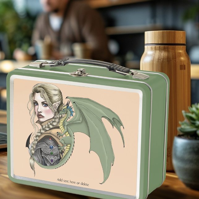 Elf Warrior Dragon Fantasy Magical Mediaeval Peach Metal Lunch Box (Creator Uploaded)