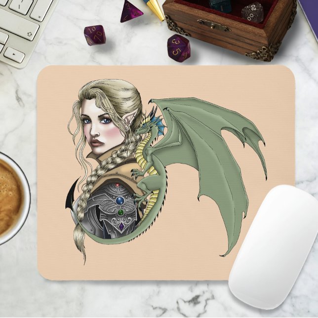 Elf Warrior Dragon Fantasy Magical Mediaeval Peach Mouse Pad (Creator Uploaded)
