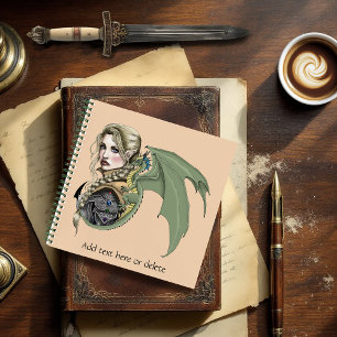 Elf Warrior Dragon Fantasy Magical Mediaeval Peach Notebook