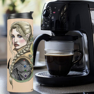 Elf Warrior Dragon Fantasy Magical Mediaeval Peach Thermal Tumbler