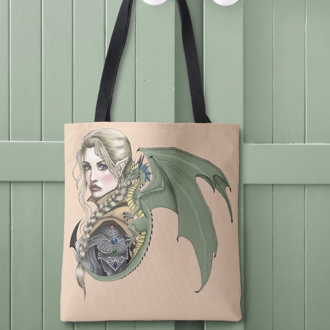 Elf Warrior Dragon Fantasy Tote Bag (Creator Uploaded)
