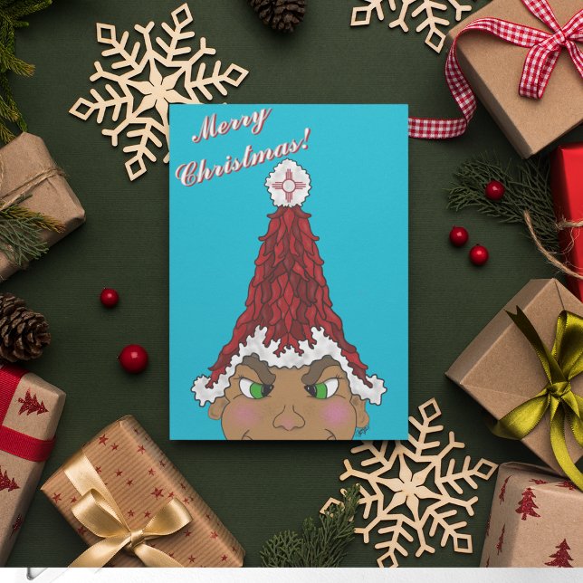 Elf wearing a Red Chile Santa Hat with a Zia Invitation (Creator Uploaded)