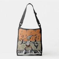 Elf With Black Music Notes on Piano Keys Orange