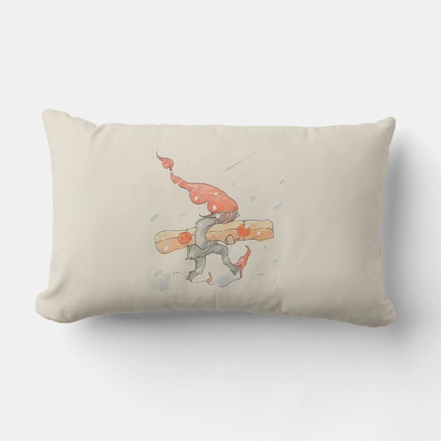 Elf with Christmas present, old illustration Lumbar Cushion (Front)