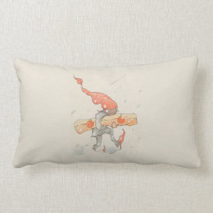 Elf with Christmas present, old illustration Lumbar Cushion