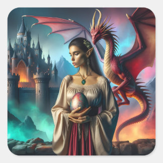 Elf with dragon egg square sticker
