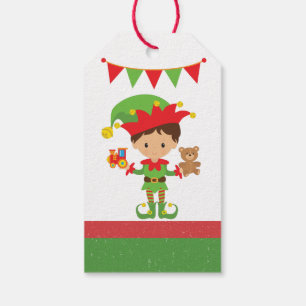 Elf With Gifts and White Background  Wrapping Pape Gift Tags