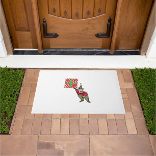 Elf With Polka Dot Gift doormat