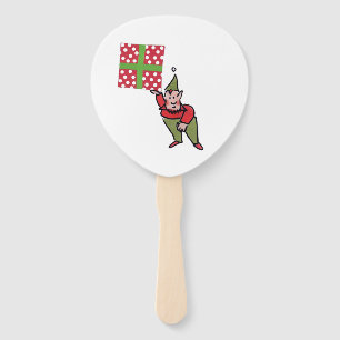 Elf With Polka Dot Gift paddle hand fans