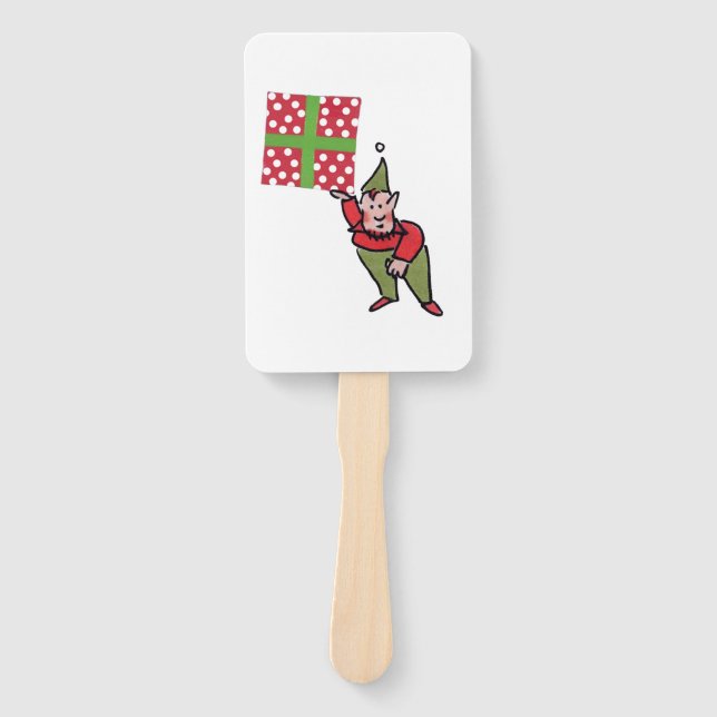 Elf With Polka Dot Gift rectangle hand fans (Front)