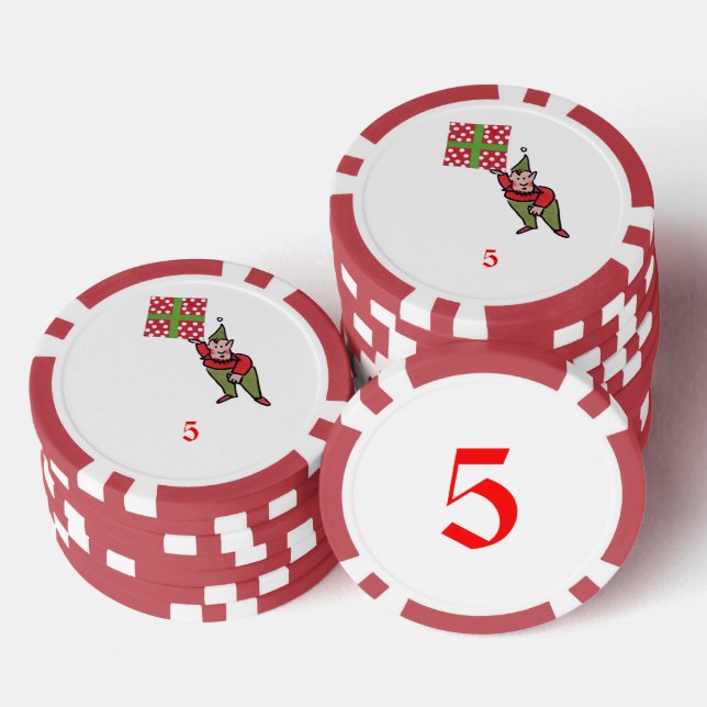 Elf With Polka Dot Gift red 5 striped poker chip (Stack)