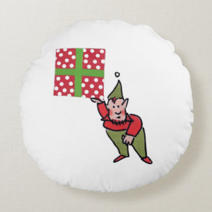 Elf With Polka Dot Gift round red poly pillow