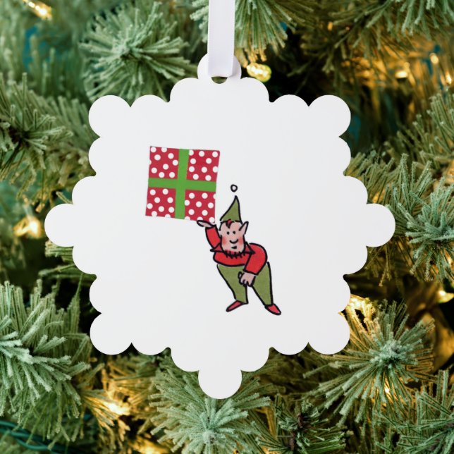 Elf With Polka Dot Gift snowflake paper ornament (Insitu (Tree))