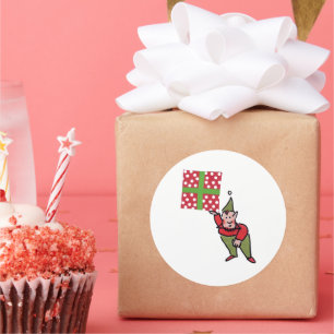 Elf with Polka Dot Gift white round large stickers