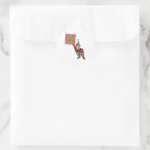 Elf with Polka Dot Gift white round small stickers