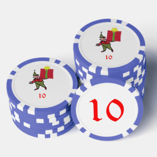 Elf With Red Box blue 10 striped poker chip