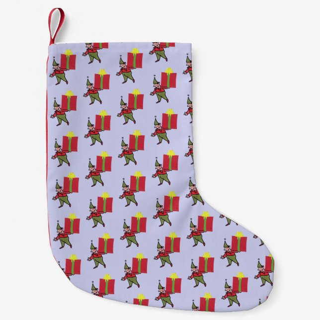 Elf With Red Box Christmas stocking small (Front)
